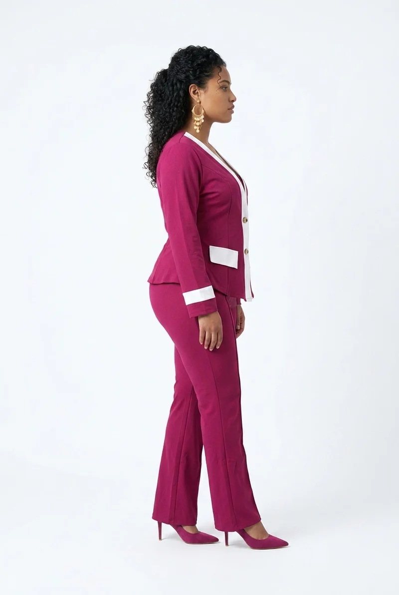 Stylish Sisters Color-block Pantsuit Set - Magenta