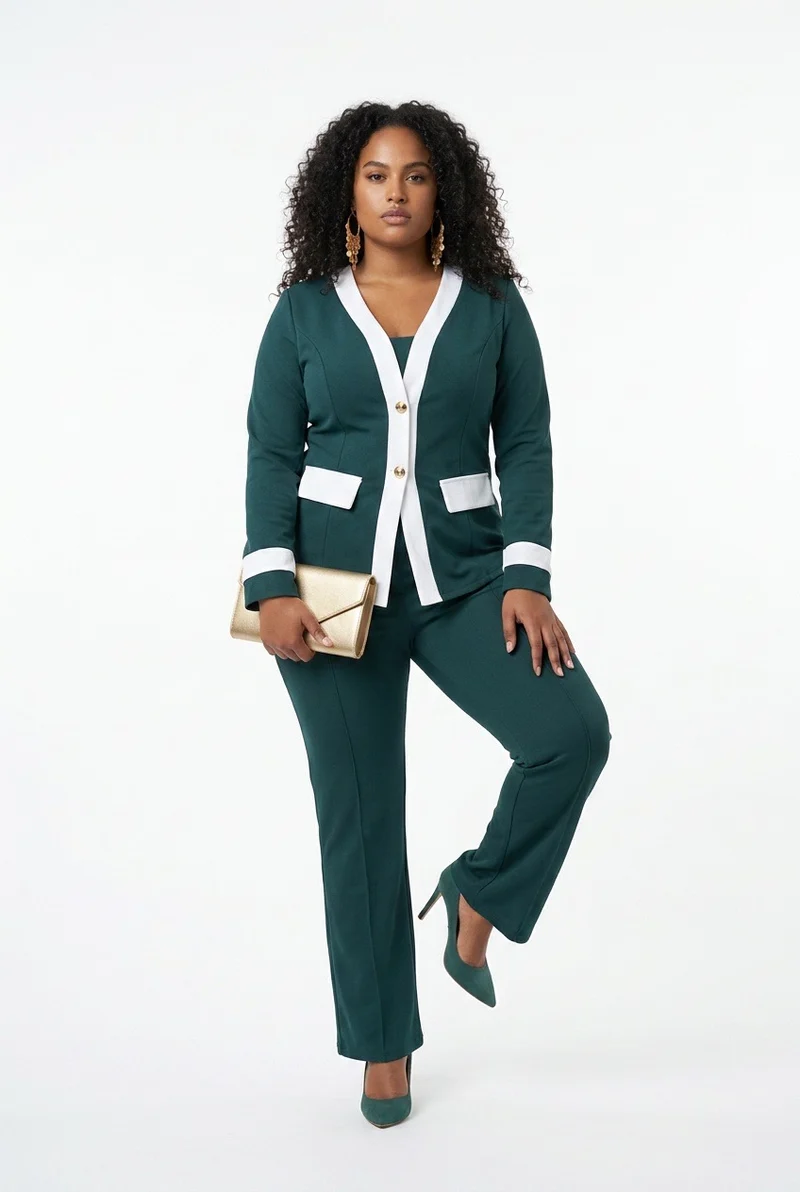 Stylish Sisters Color-block Pantsuit Set - Green