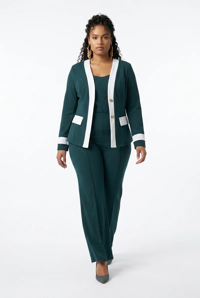 Stylish Sisters Color-block Pantsuit Set - Green