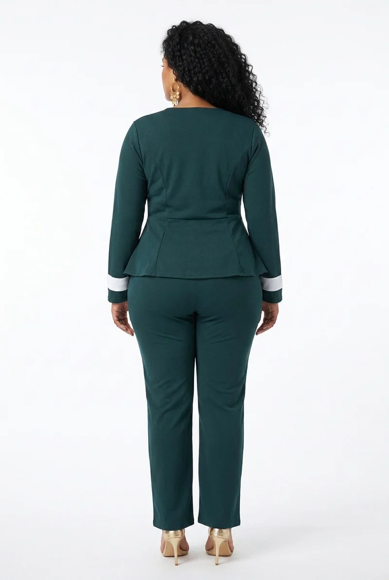 Stylish Sisters Color-block Pantsuit Set - Green