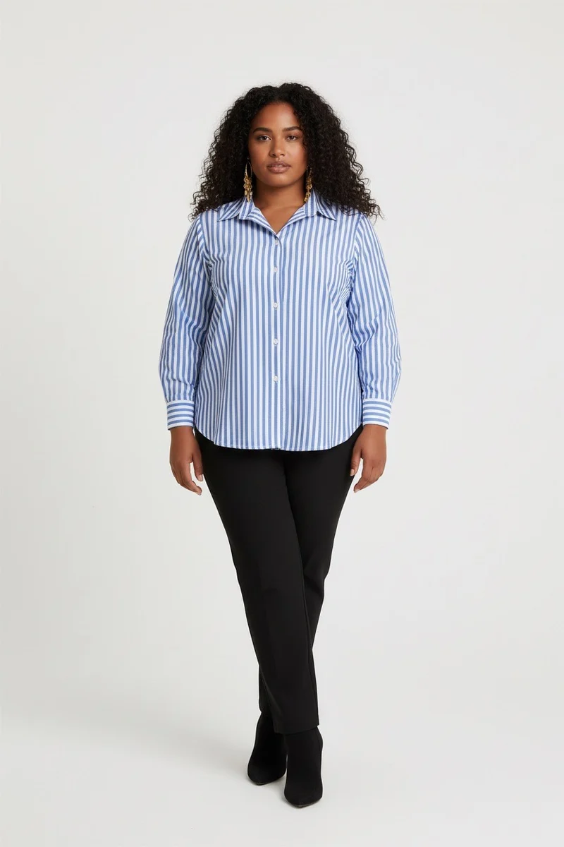 Stylish Sisters Striped Relaxed Fit Button-Up Shirt - Blue & White