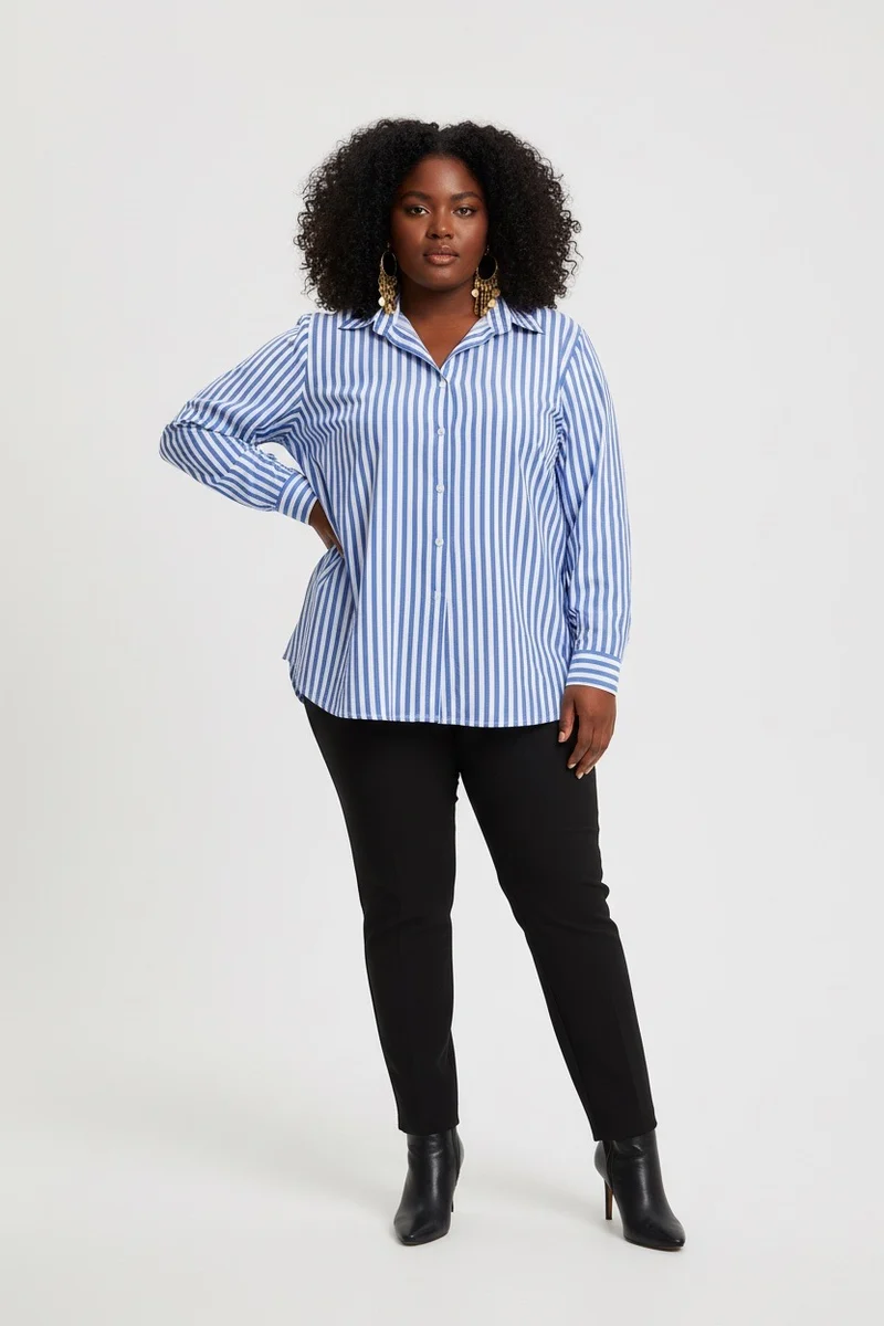 Stylish Sisters Striped Relaxed Fit Button-Up Shirt - Blue & White