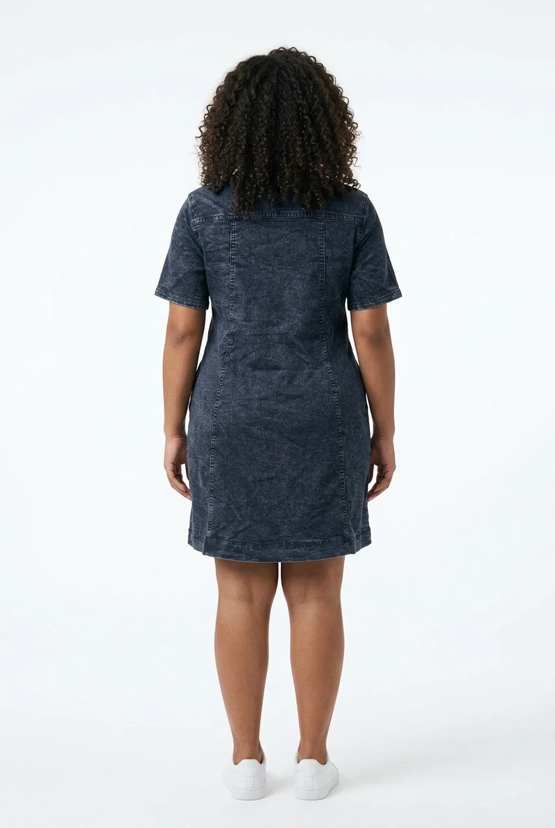 Stylish Sisters Short-Sleeve Front-Bow Denim Mini Dress - Black