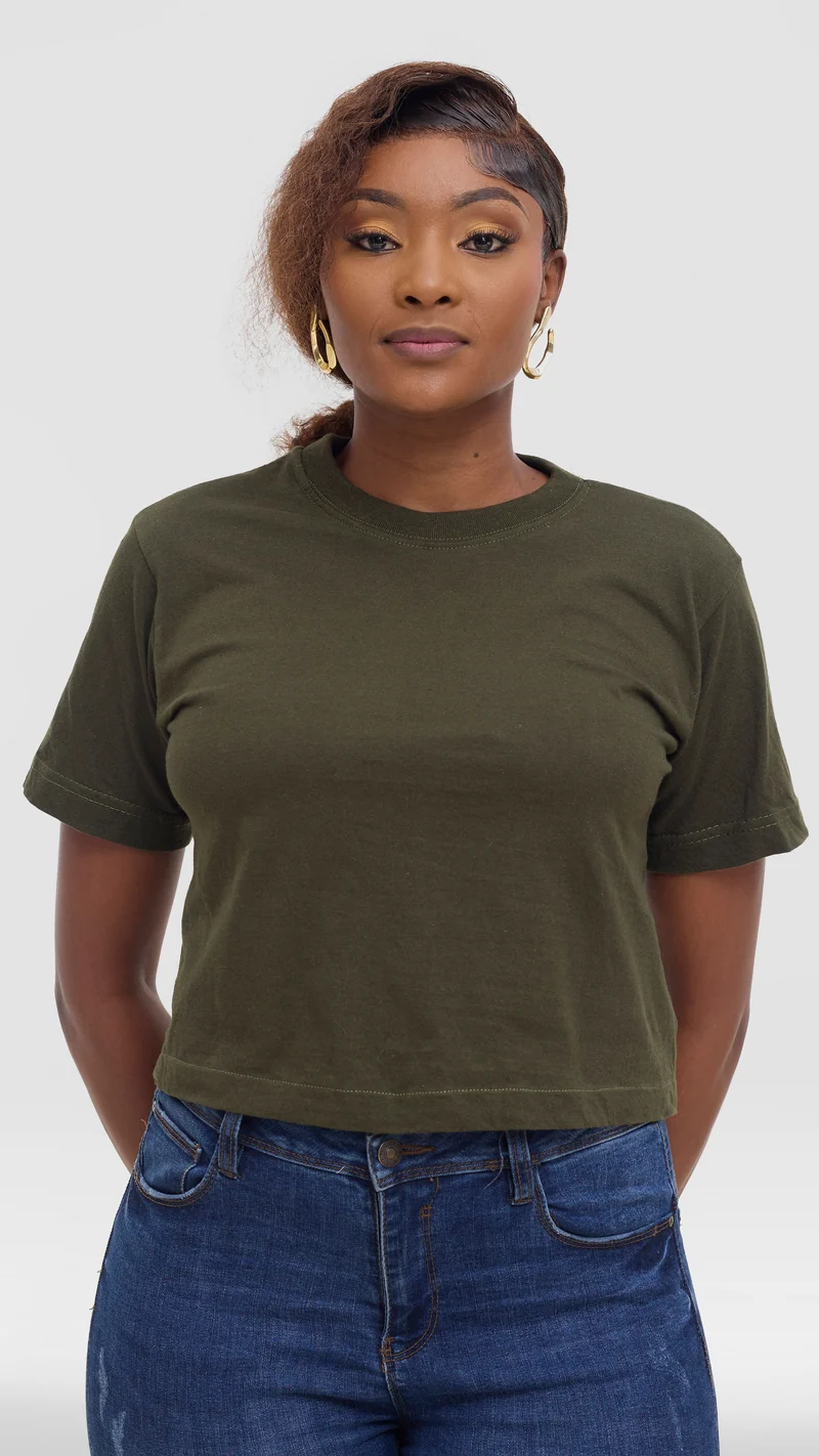 Princess Affair Plain Crop Tshirt - Olive Green