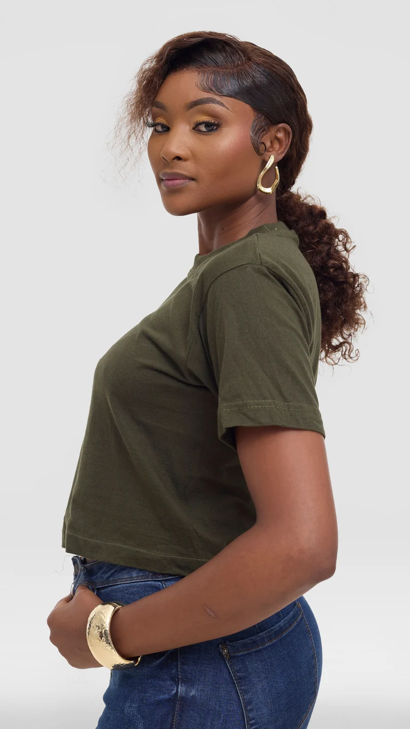 Princess Affair Plain Crop Tshirt - Olive Green