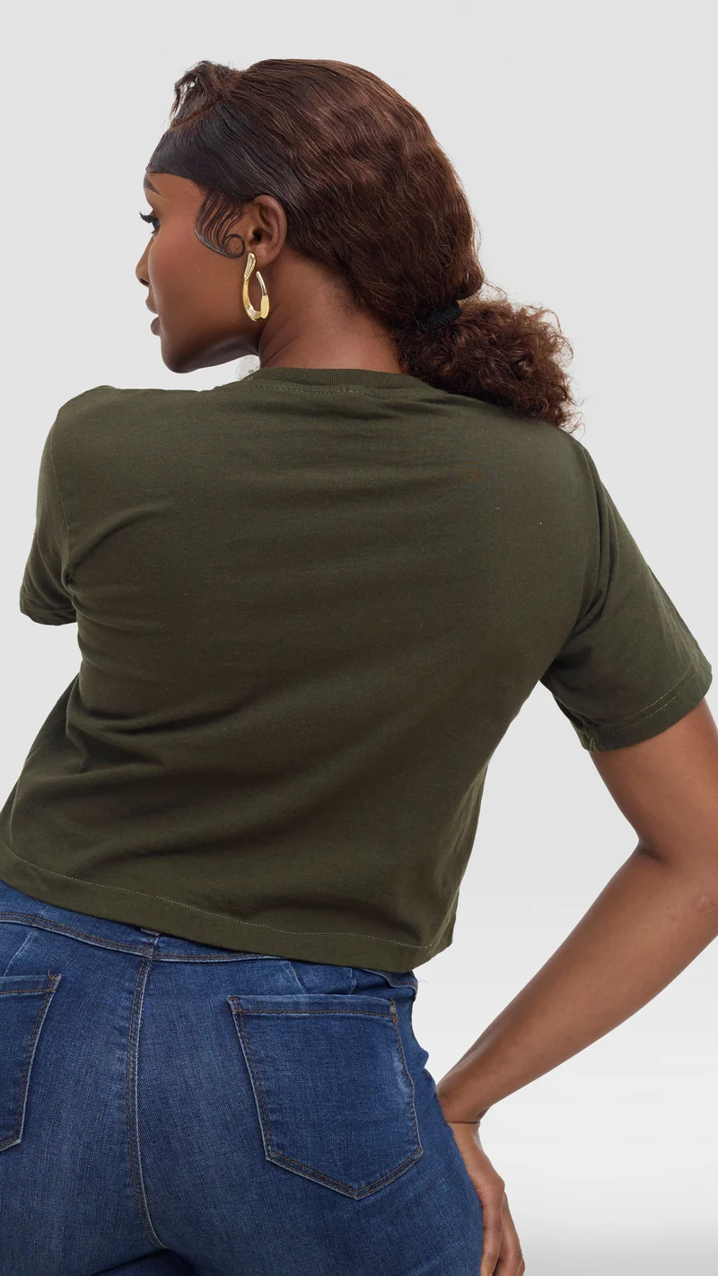 Princess Affair Plain Crop Tshirt - Olive Green