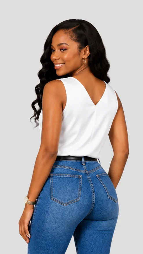 The Fashion Frenzy Amara Satin V-Neck Blouse -White