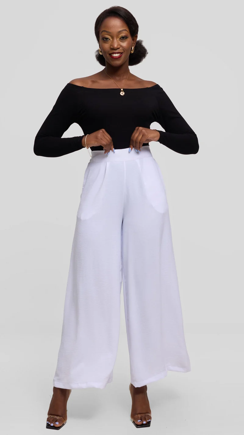 Vivo Wide Leg Pants in Textured Crepe - Off White