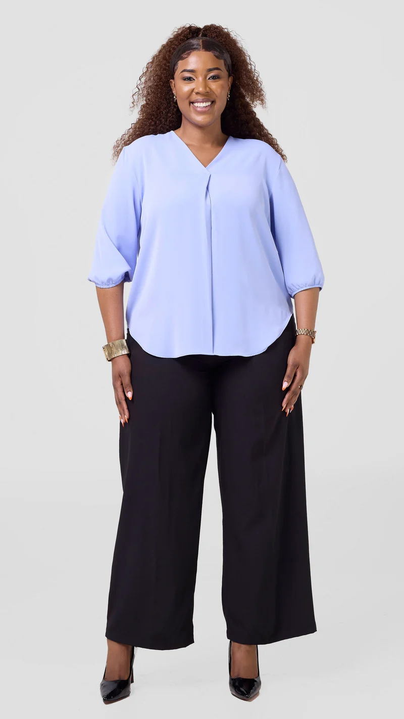Vivo Dua 3/4 Sleeved V Neck Shirt in Crepe - Light Blue