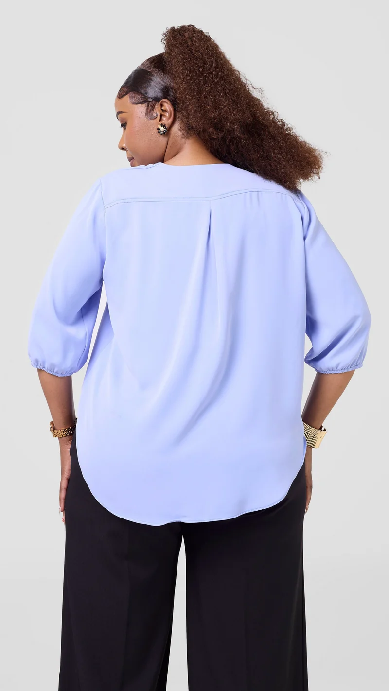 Vivo Dua 3/4 Sleeved V Neck Shirt in Crepe - Light Blue