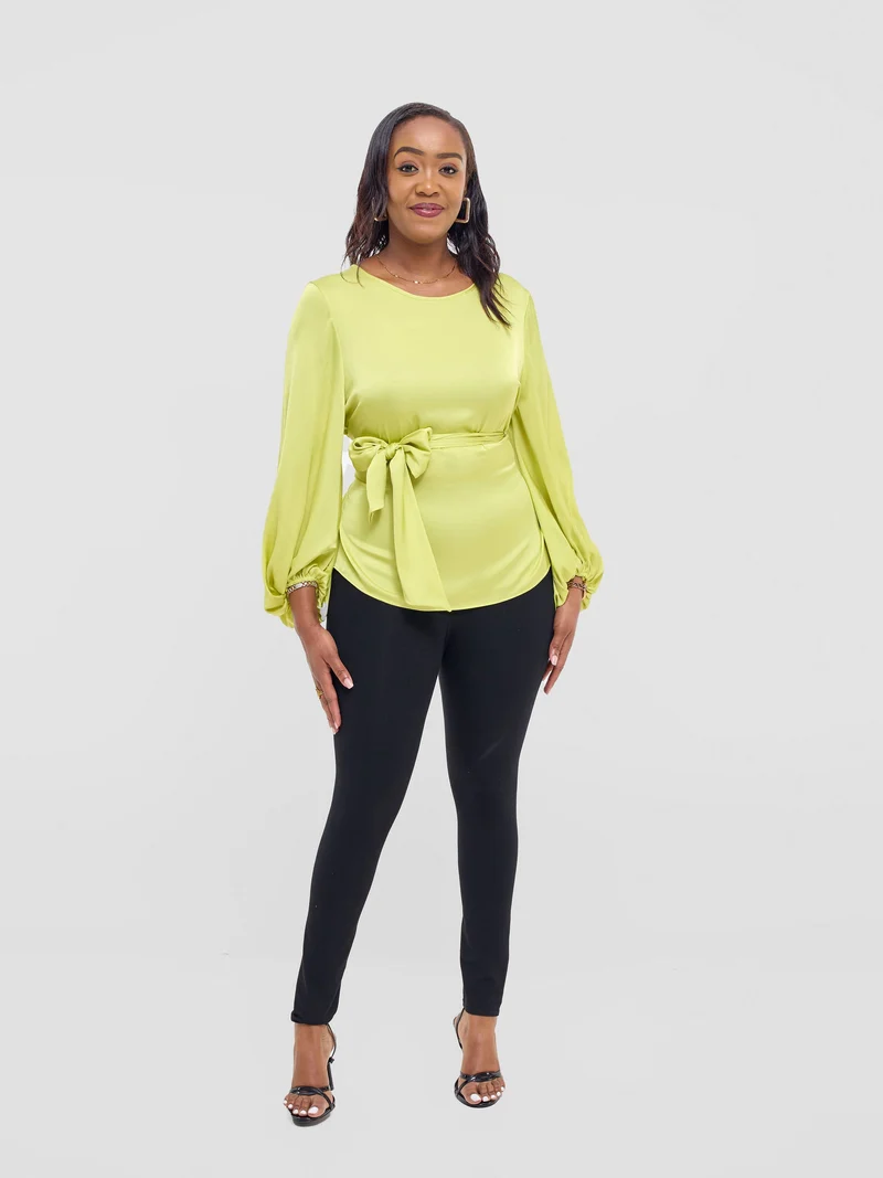 Vivo Izzy Satin Bishop Sleeve Top - Lime