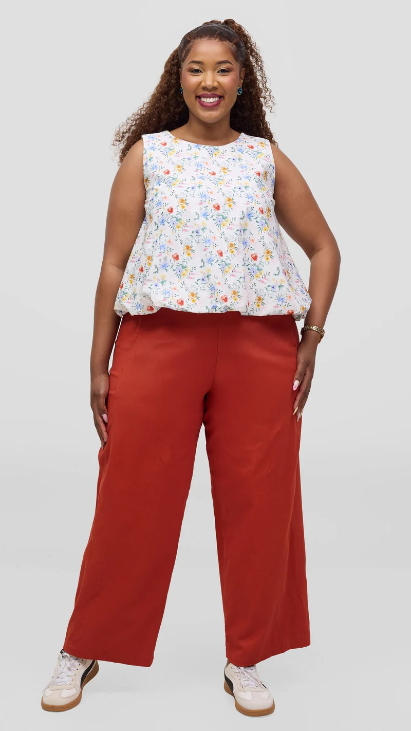 Vivo Lulu Cotton Bubble Sleeveless Top - Off White Flower Print