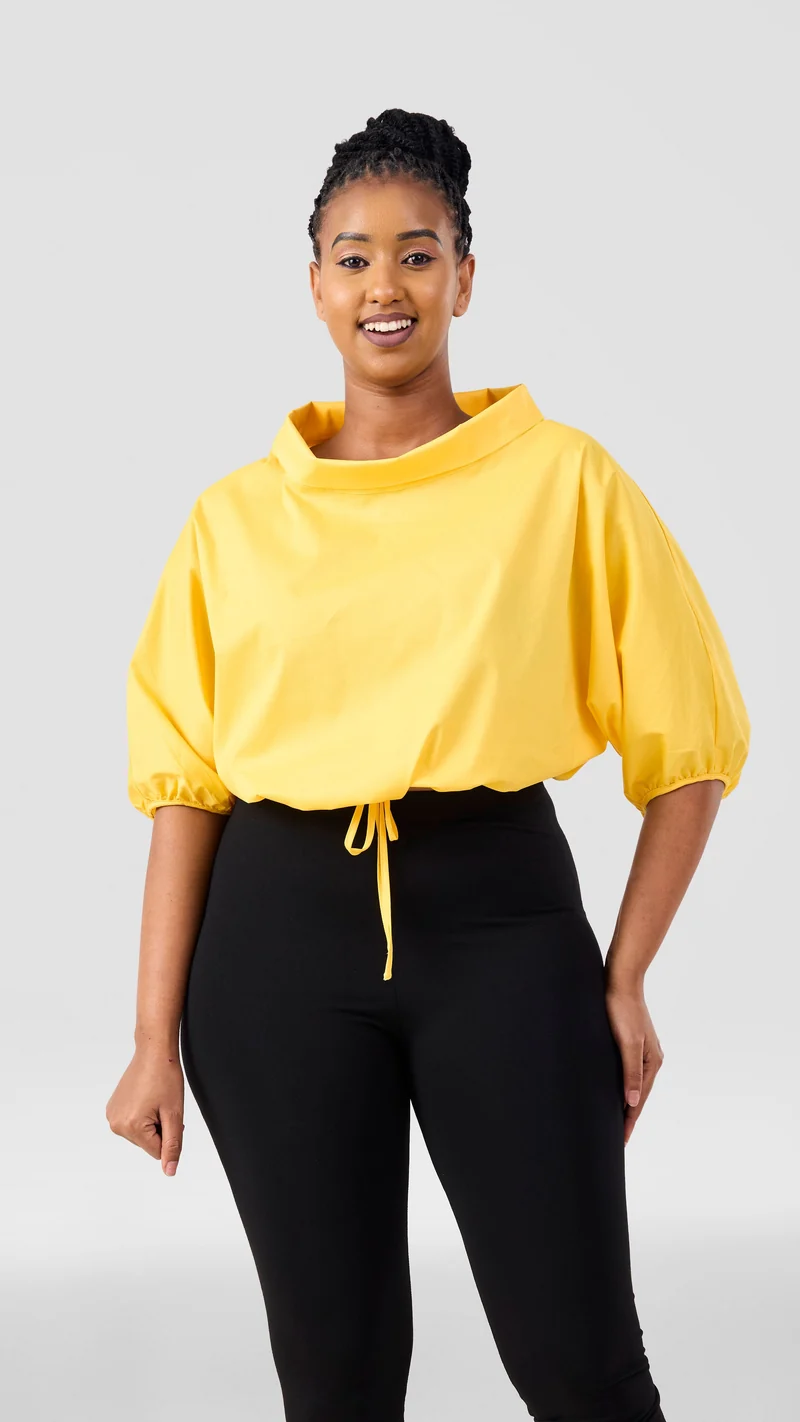 Vivo Lulu Drawstring Top in Cotton - Yellow