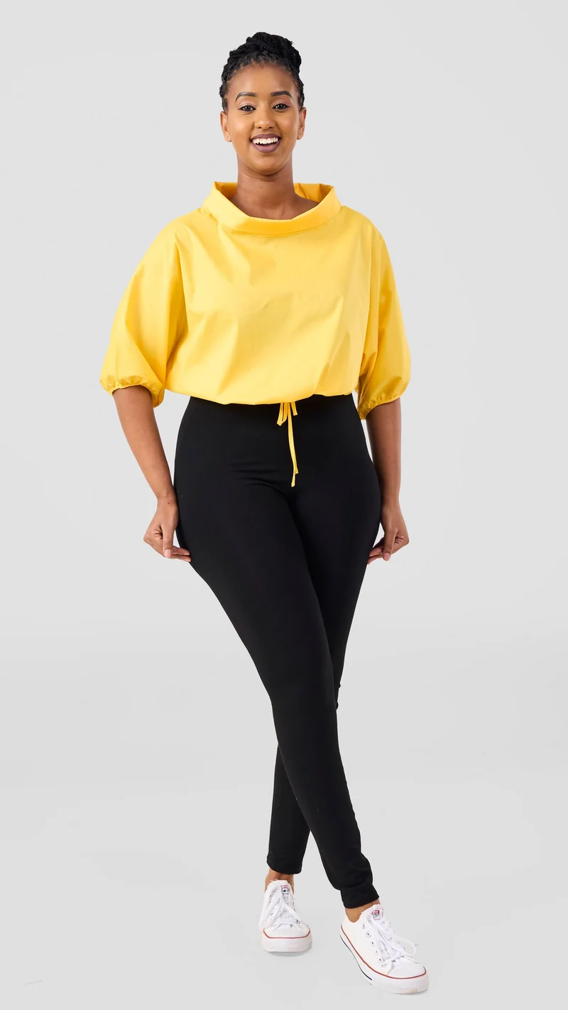 Vivo Lulu Drawstring Top in Cotton - Yellow