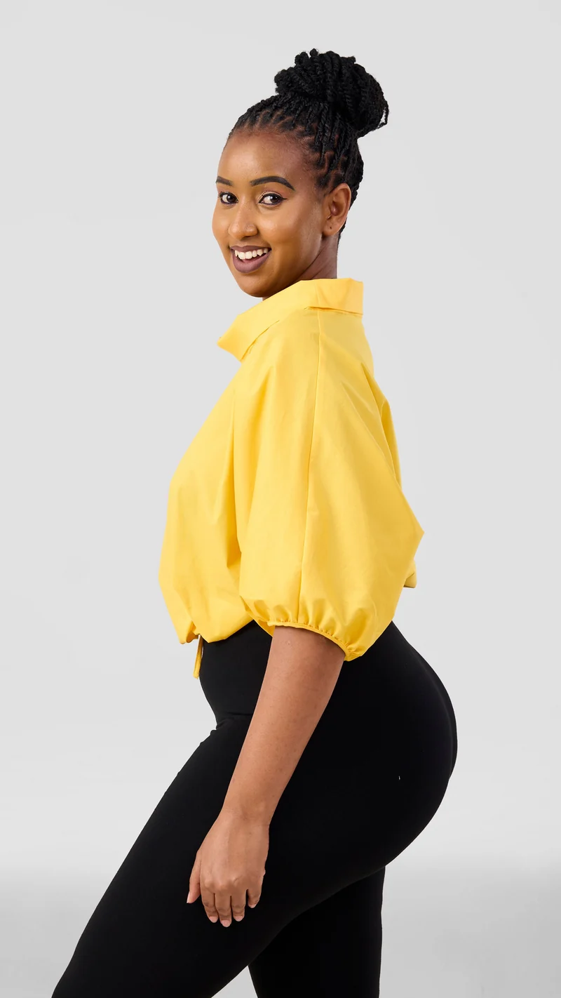 Vivo Lulu Drawstring Top in Cotton - Yellow