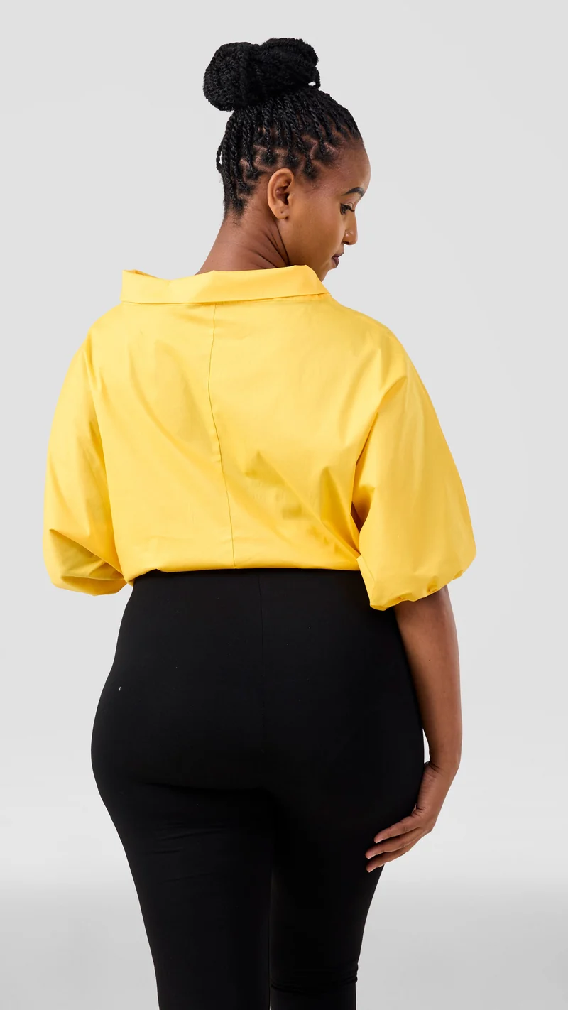 Vivo Lulu Drawstring Top in Cotton - Yellow
