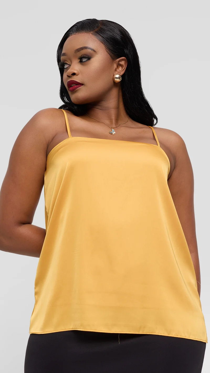 Vivo Square Neck Camisole in Satin - Light Mustard