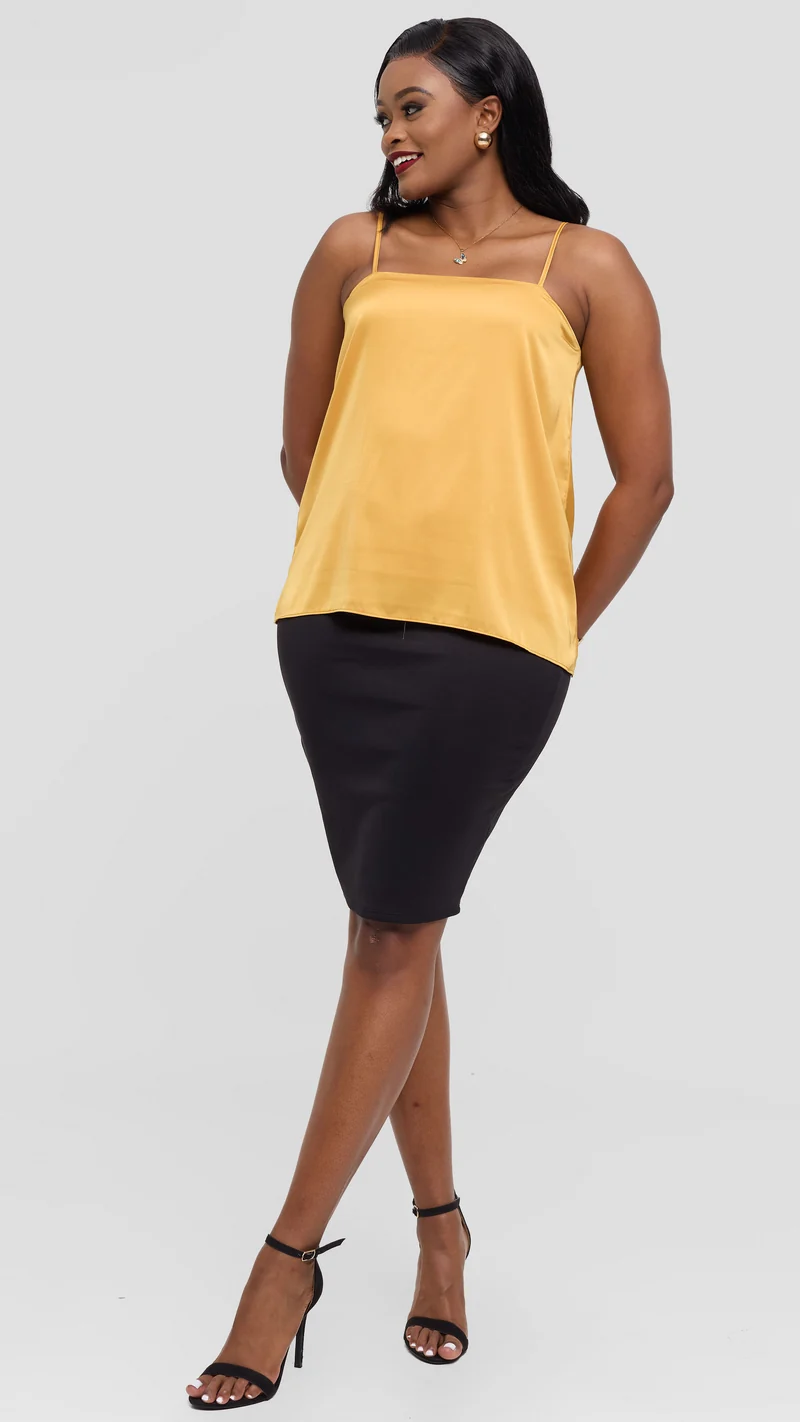 Vivo Square Neck Camisole in Satin - Light Mustard