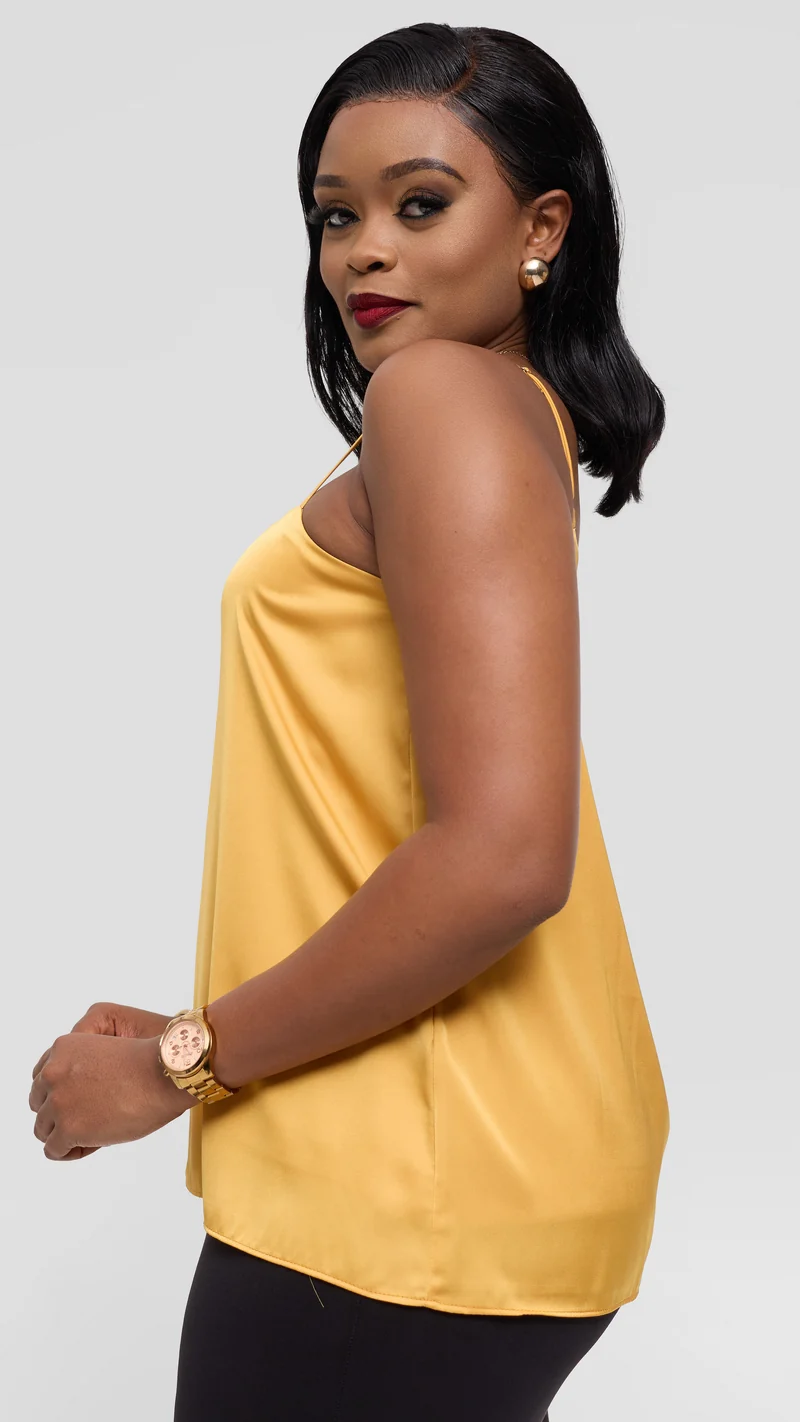 Vivo Square Neck Camisole in Satin - Light Mustard