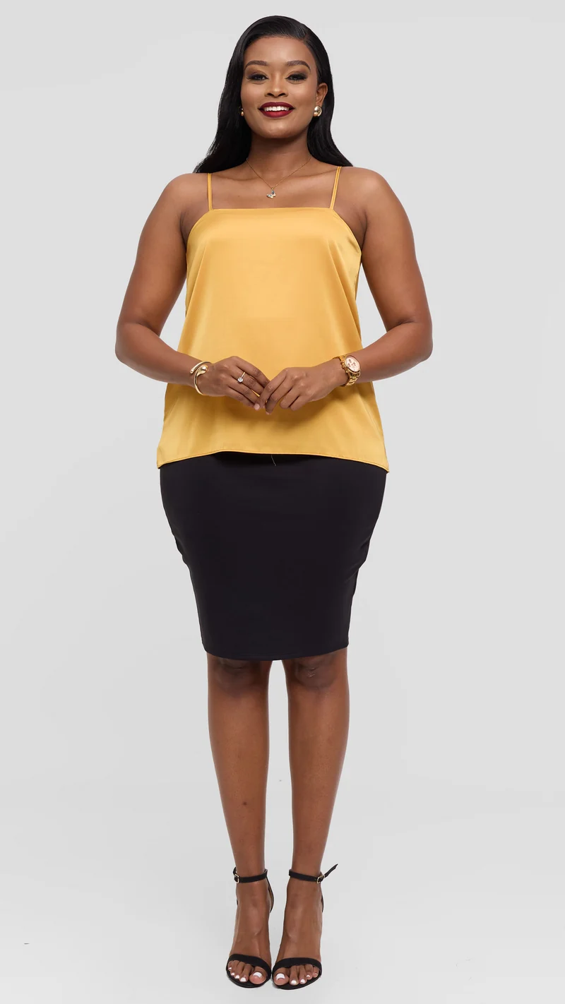 Vivo Square Neck Camisole in Satin - Light Mustard