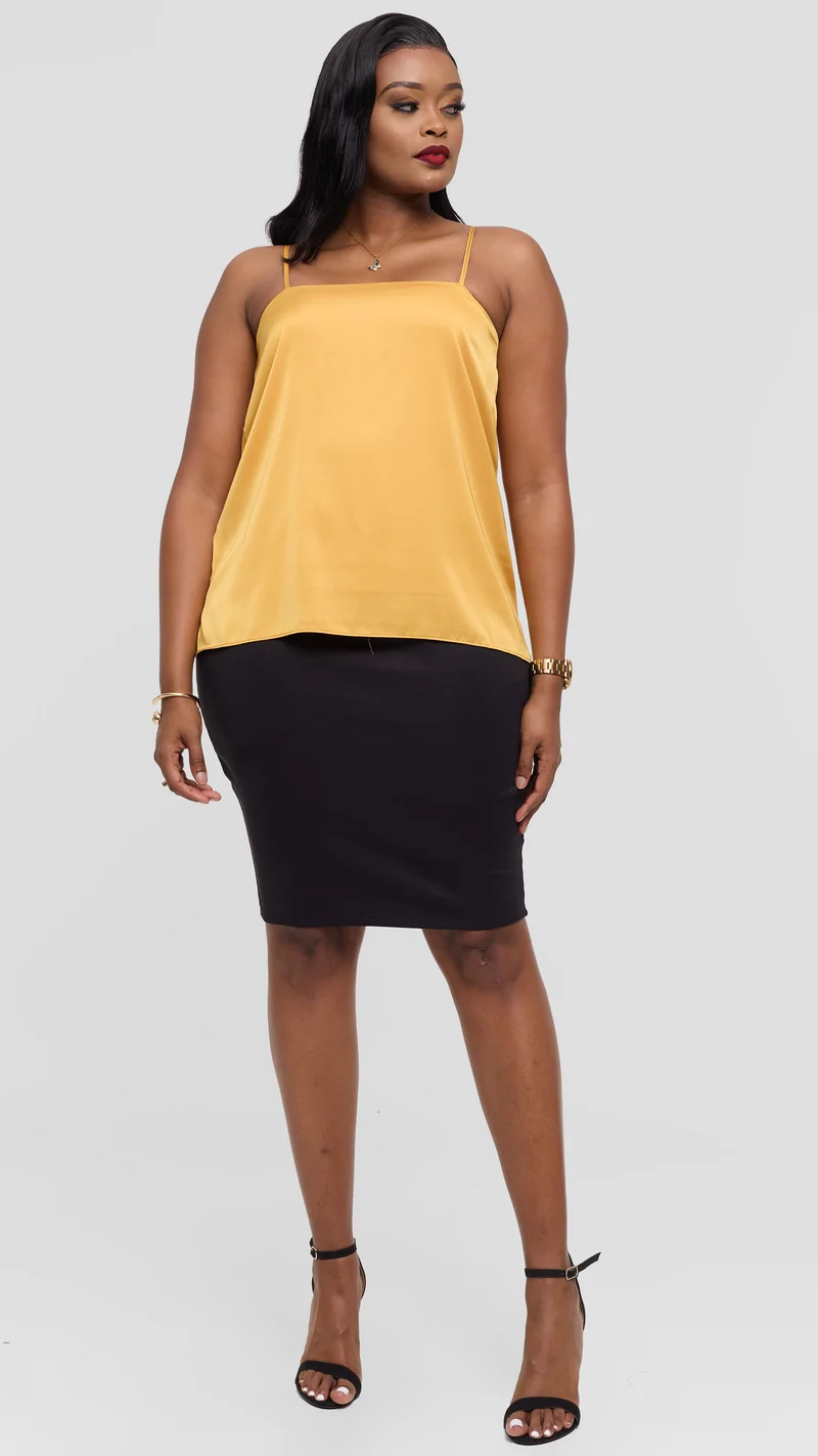 Vivo Square Neck Camisole in Satin - Light Mustard