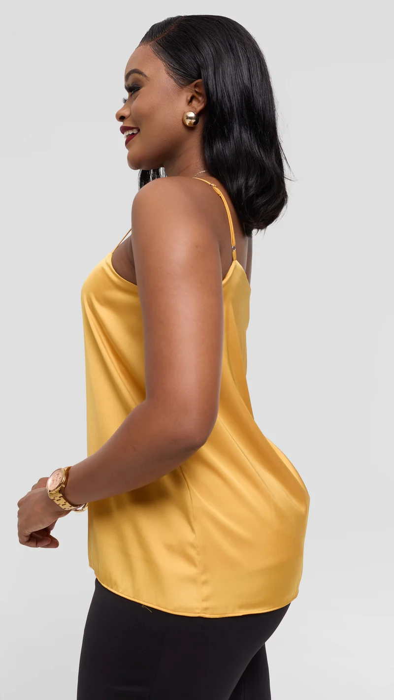 Vivo Square Neck Camisole in Satin - Light Mustard