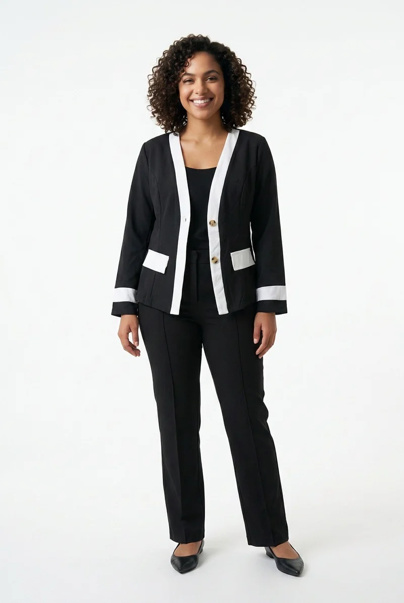 Stylish Sisters Color-block Pantsuit Set - Black