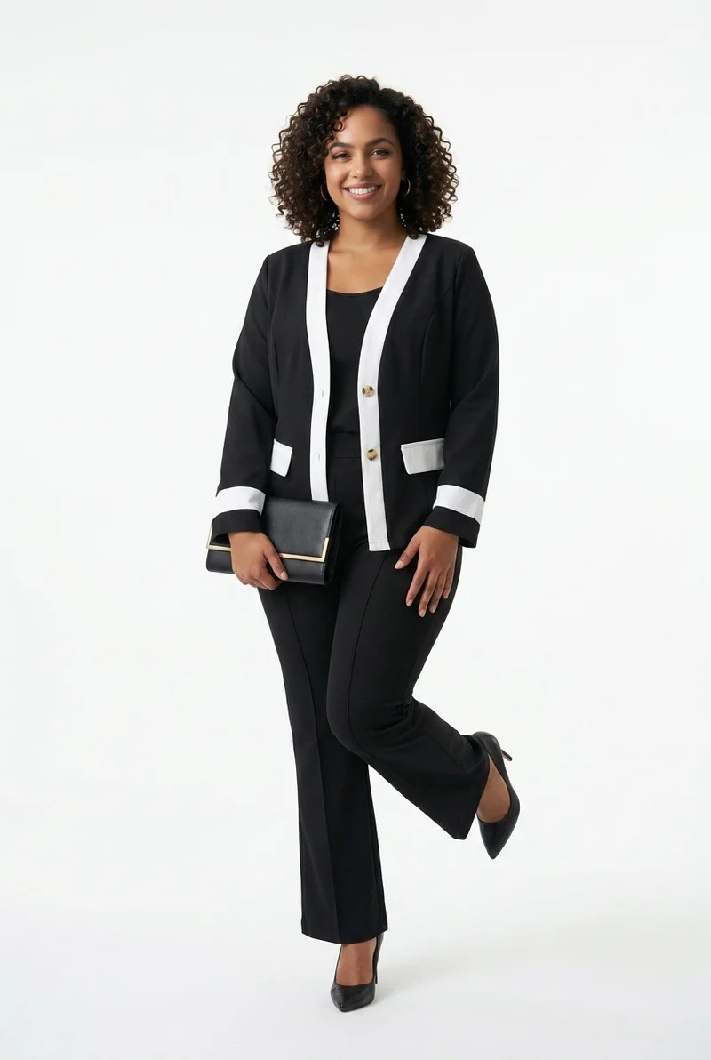 Stylish Sisters Color-block Pantsuit Set - Black