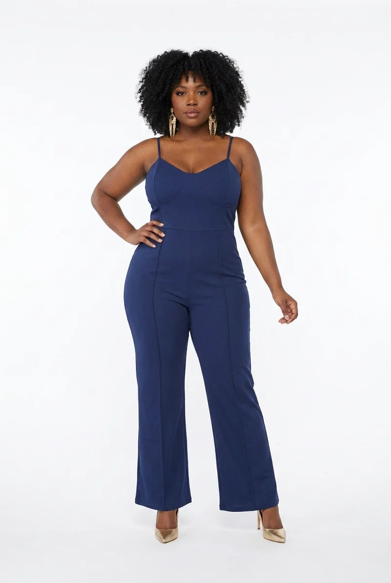 Stylish Sisters Color-block Pantsuit Set - Navy Blue