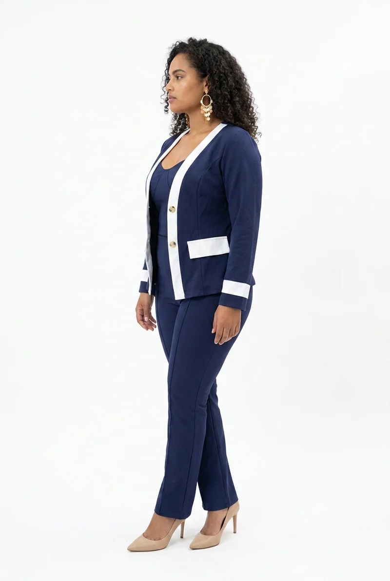 Stylish Sisters Color-block Pantsuit Set - Navy Blue