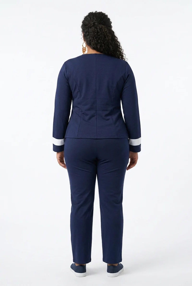 Stylish Sisters Color-block Pantsuit Set - Navy Blue