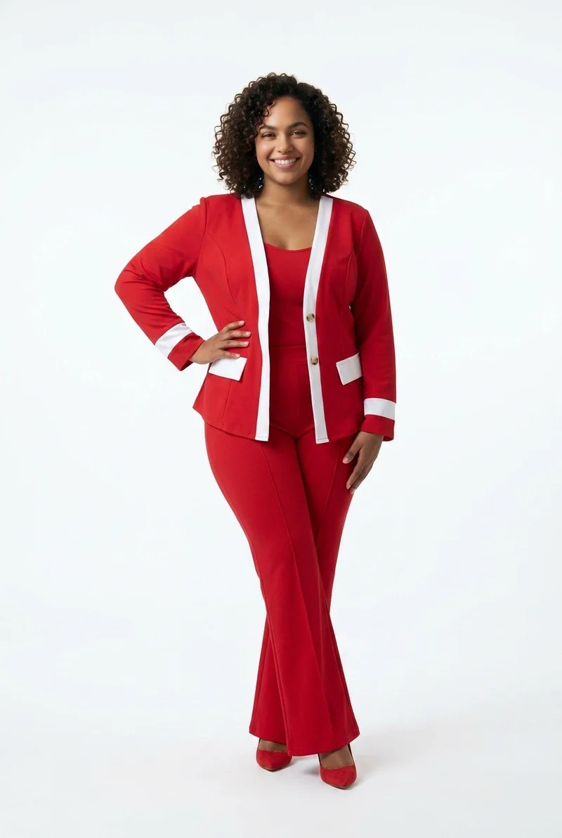 Stylish Sisters Color-block Pantsuit Set - Red
