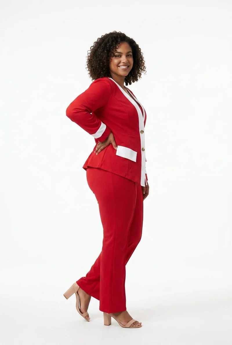 Stylish Sisters Color-block Pantsuit Set - Red