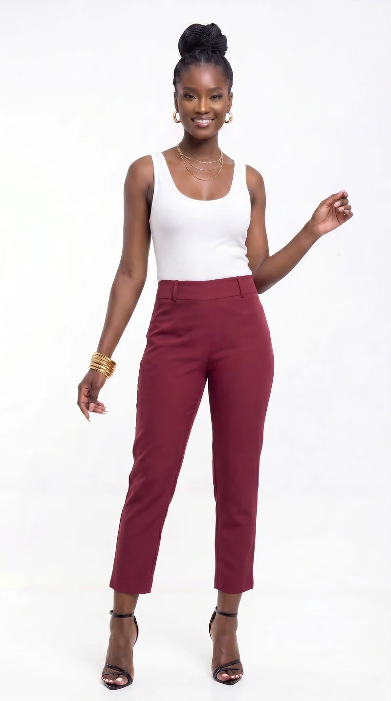 Vivo Slim Fit Pants in Crepe - Maroon