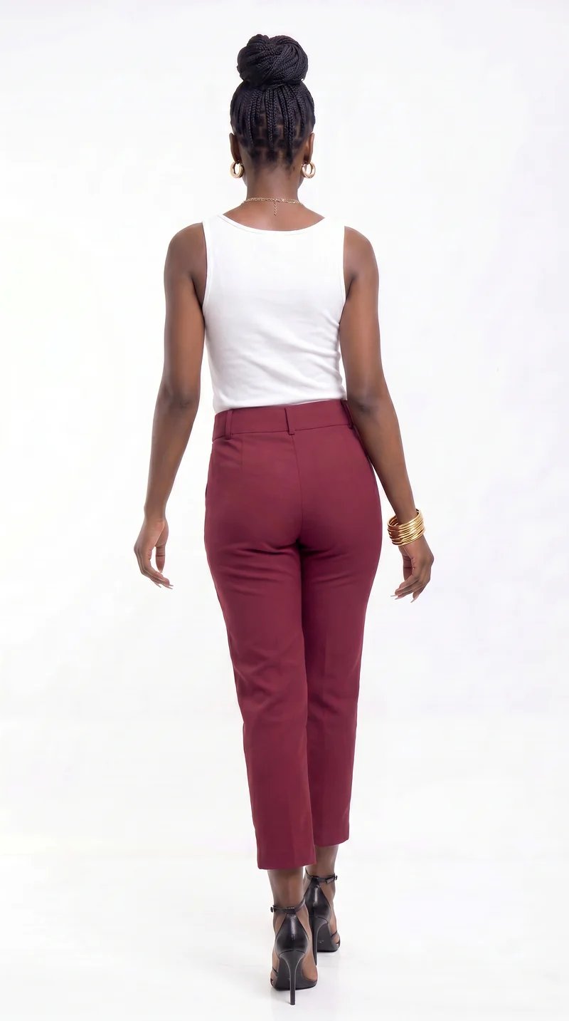 Vivo Slim Fit Pants in Crepe - Maroon