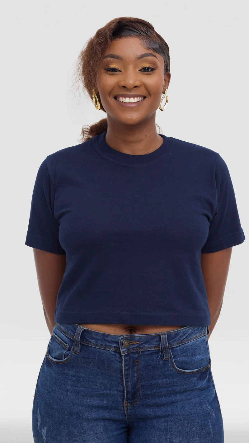 Princess Affair Plain Crop Tshirt - Navy Blue