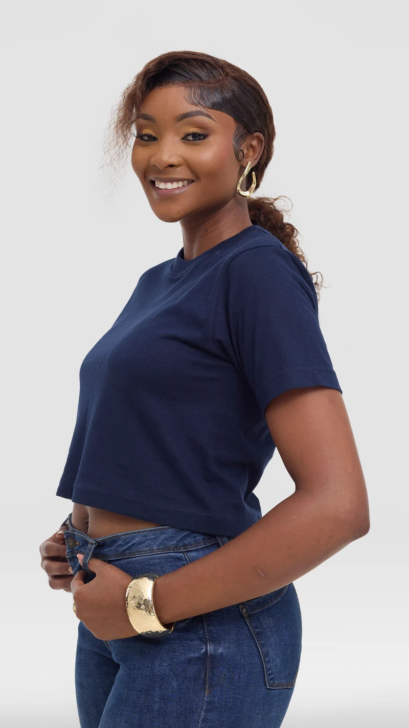 Princess Affair Plain Crop Tshirt - Navy Blue