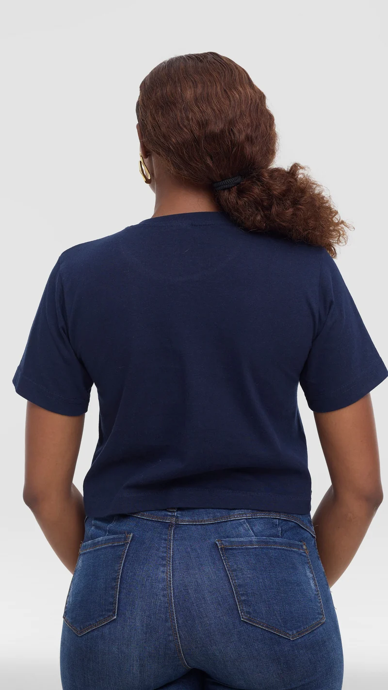 Princess Affair Plain Crop Tshirt - Navy Blue
