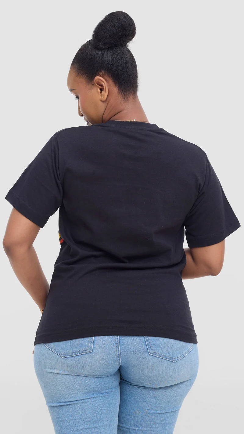 Princess Affair Tshirt with Ankara Detail - Black