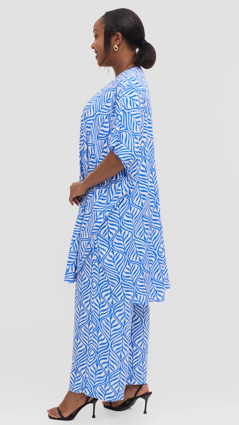 Vivo Samira Pants in Rayon - White / Blue Leaf Print