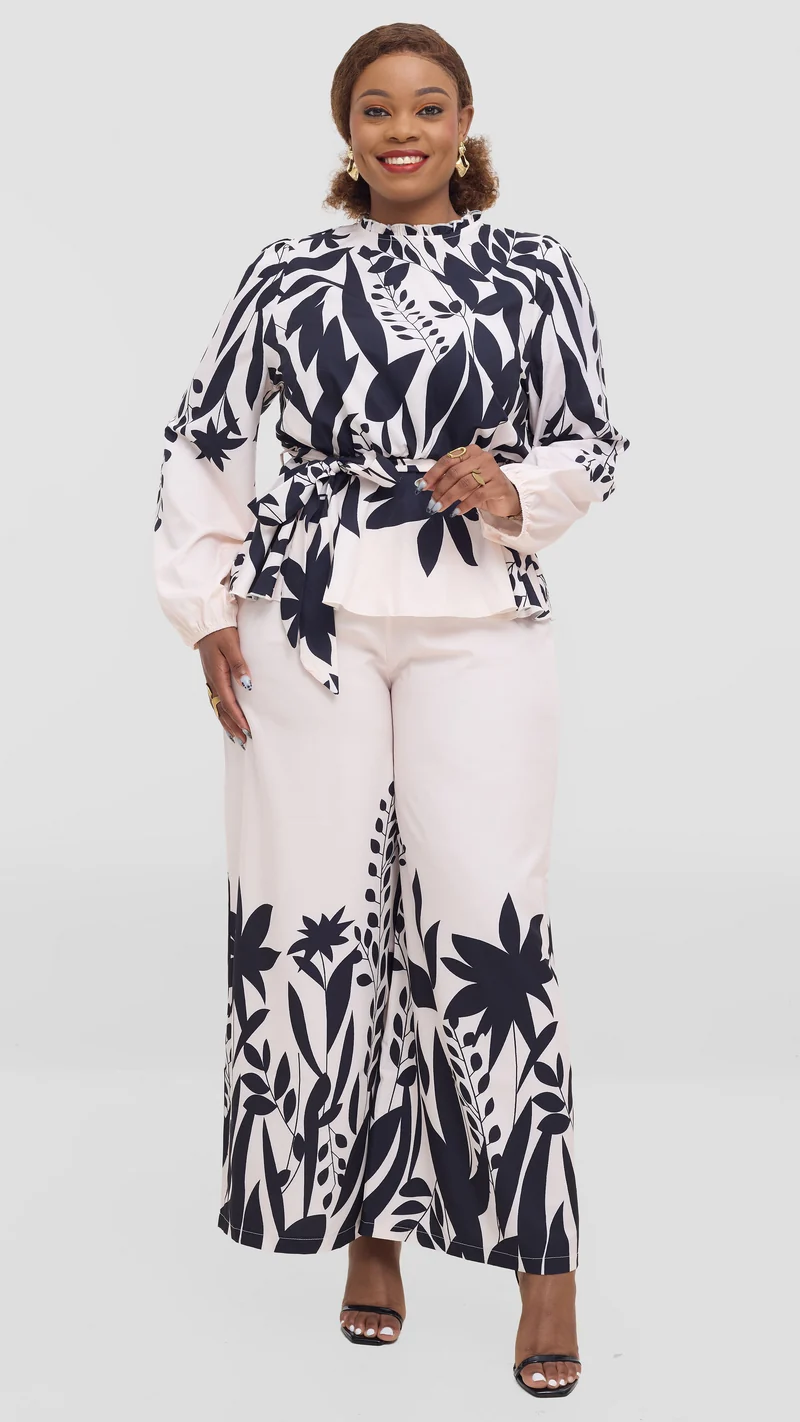 Tophad Two-Piece Pant Set - Cream / White