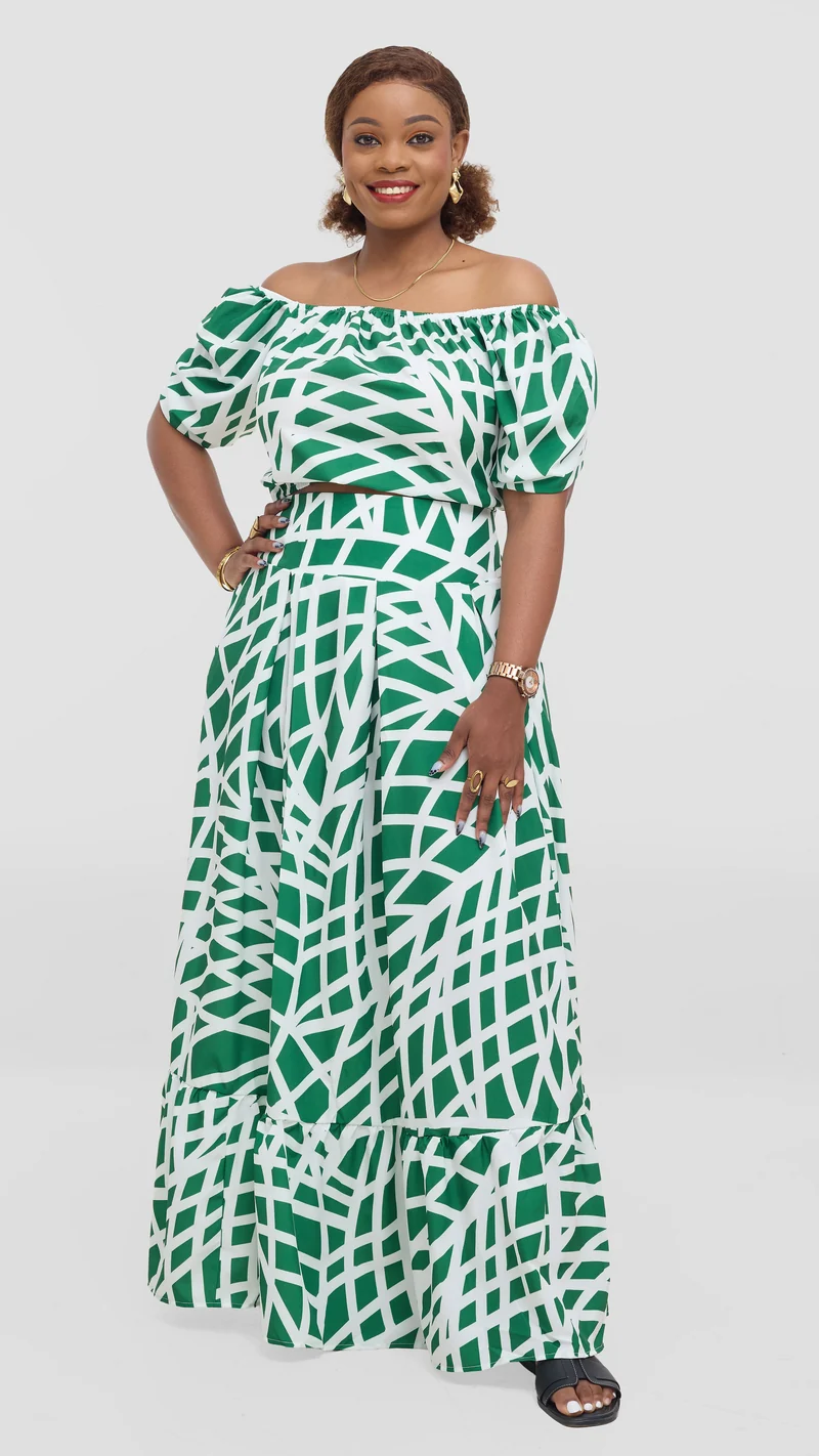 Tophad Closet Two Piece Skirt Set - Green Print