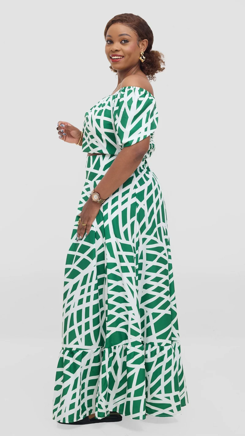 Tophad Closet Two Piece Skirt Set - Green Print