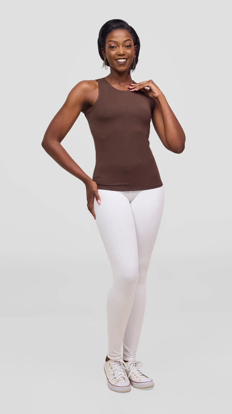 Vivo Jersey Halter Neck Tank Top - Chocolate