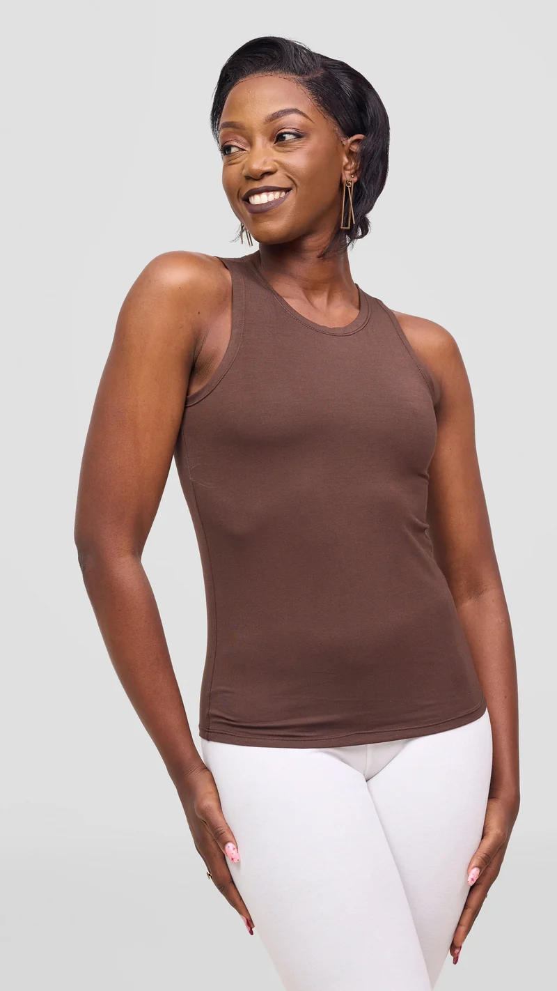 Vivo Jersey Halter Neck Tank Top - Chocolate