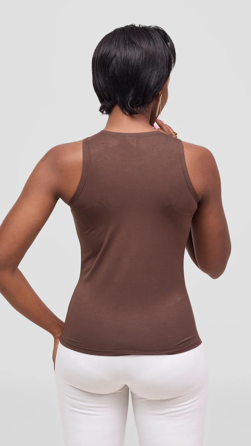 Vivo Jersey Halter Neck Tank Top - Chocolate