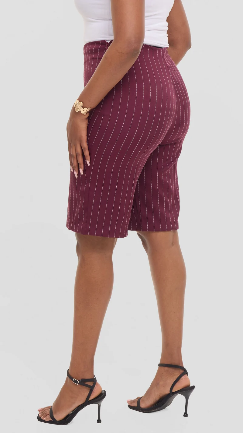 Vivo Studio Longline Shorts in Crepe - Maroon Stripes