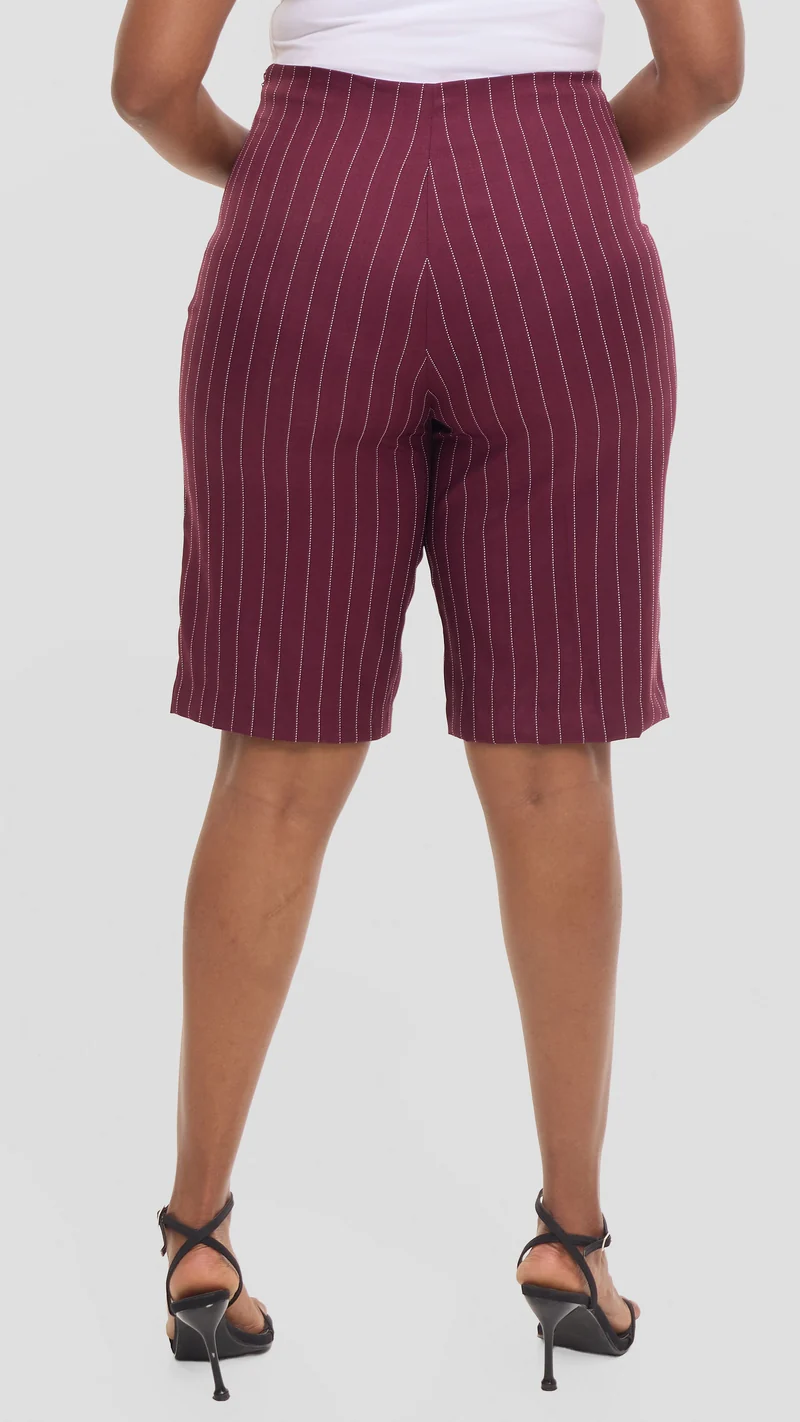 Vivo Studio Longline Shorts in Crepe - Maroon Stripes