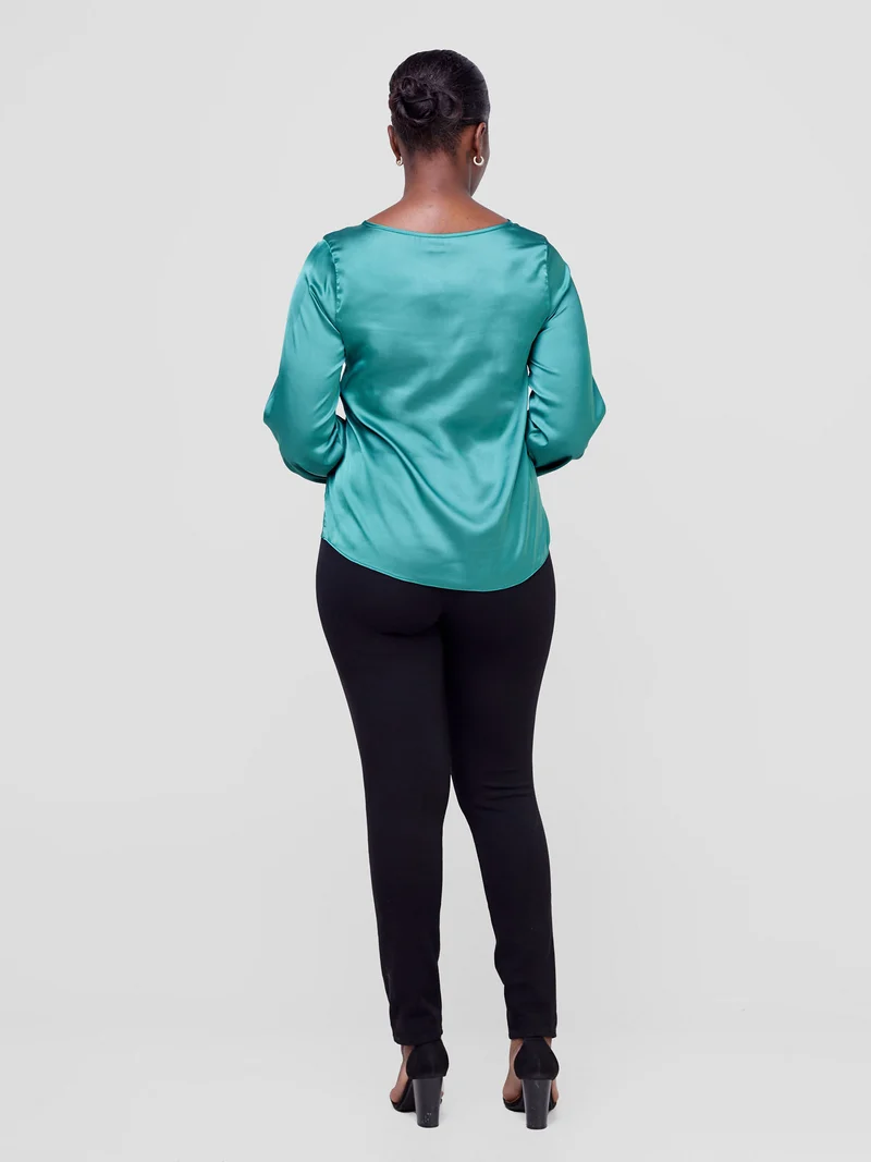 Vivo Sierra Bishop Sleeve Satin Top - Light Green