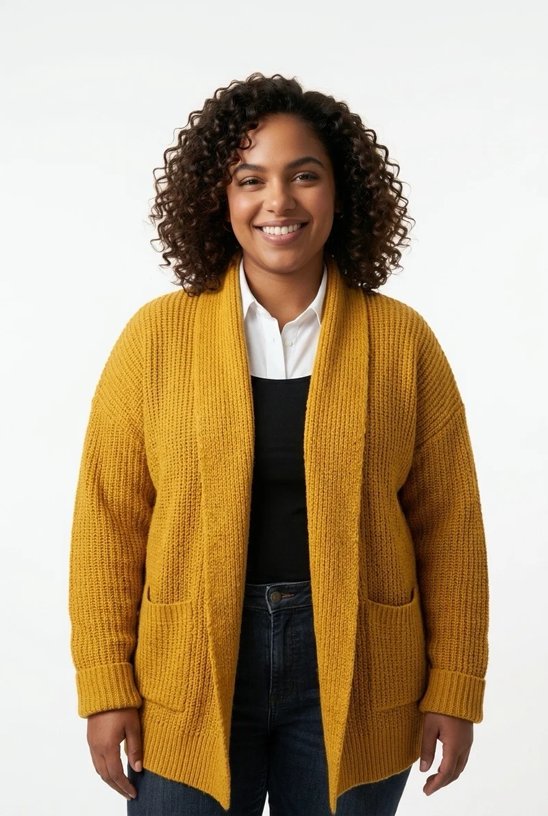 Stylish Sisters Women’s Ribbed Open-Front Shawl Collar Cardigan - Yellow